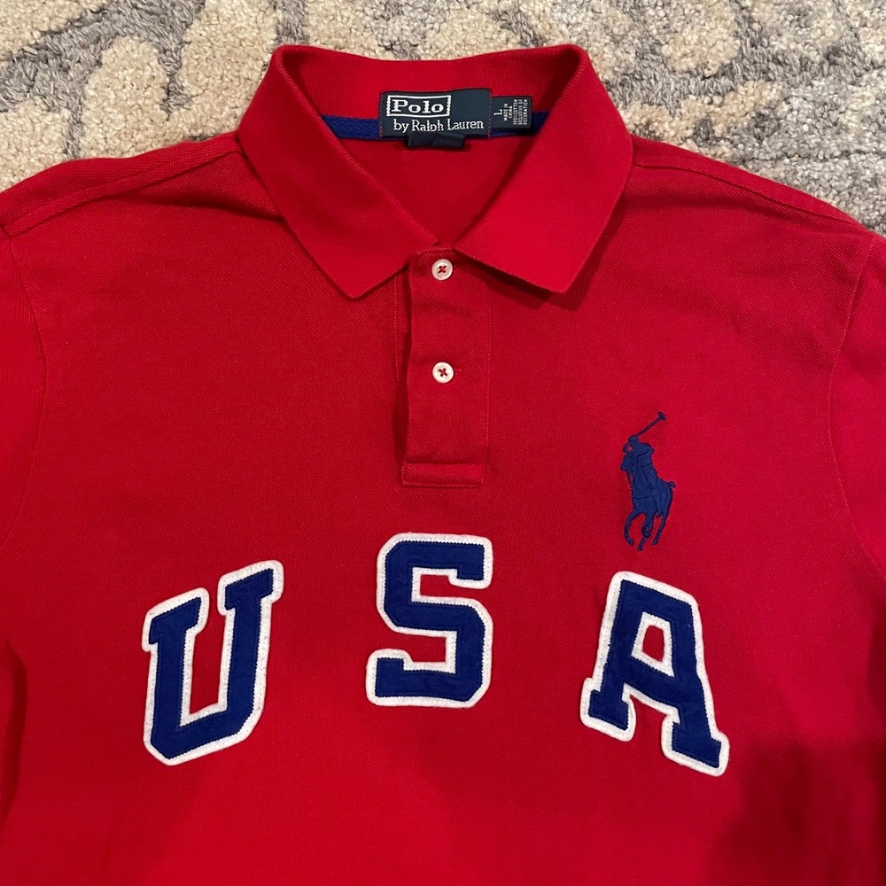 Polo Ralph Lauren USA Big Pony Polo Shirt Red Custom Fit Men's Size Large - Picture 3 of 6
